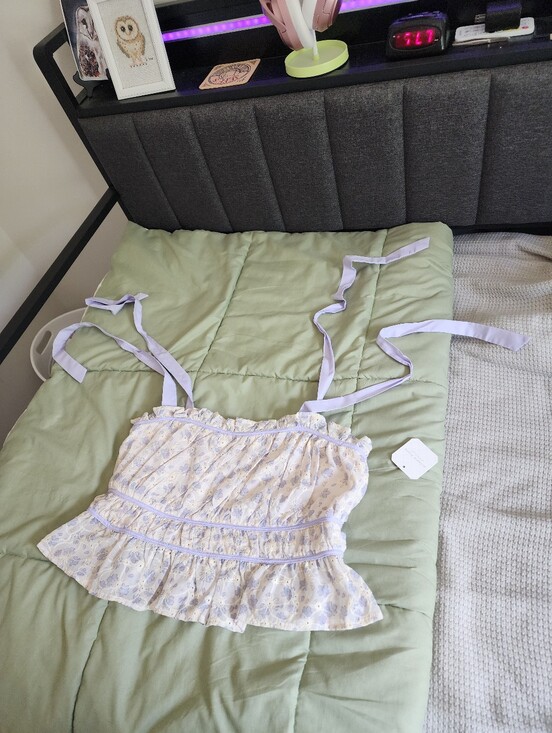 Altar'd State Tops - Altar'd State Lavender Floral Ruffled Tie-Strap Cami